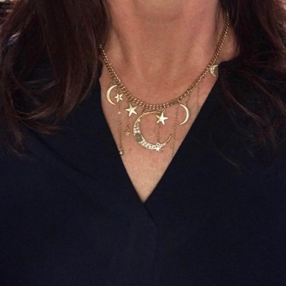 Moon and Star Goddess Charm Necklace Choker - Picture 2 of 13